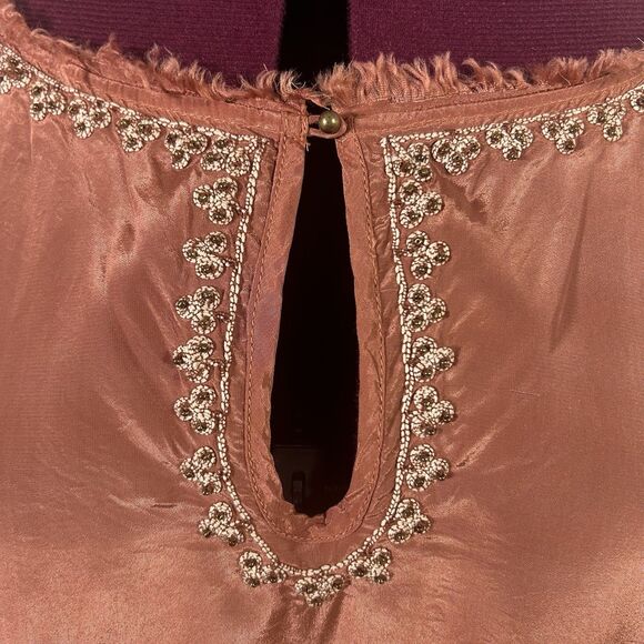 Sundance Embroidered Beaded Satin Peasant Top Blouse Sz S Mauve Boho Cottagecore - Picture 5 of 12